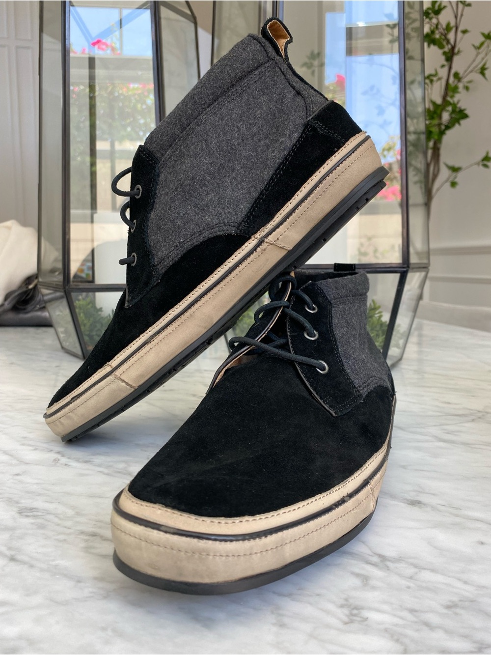 John Varvatos Redding Black and Gray Suede & Wool Chukka Boots